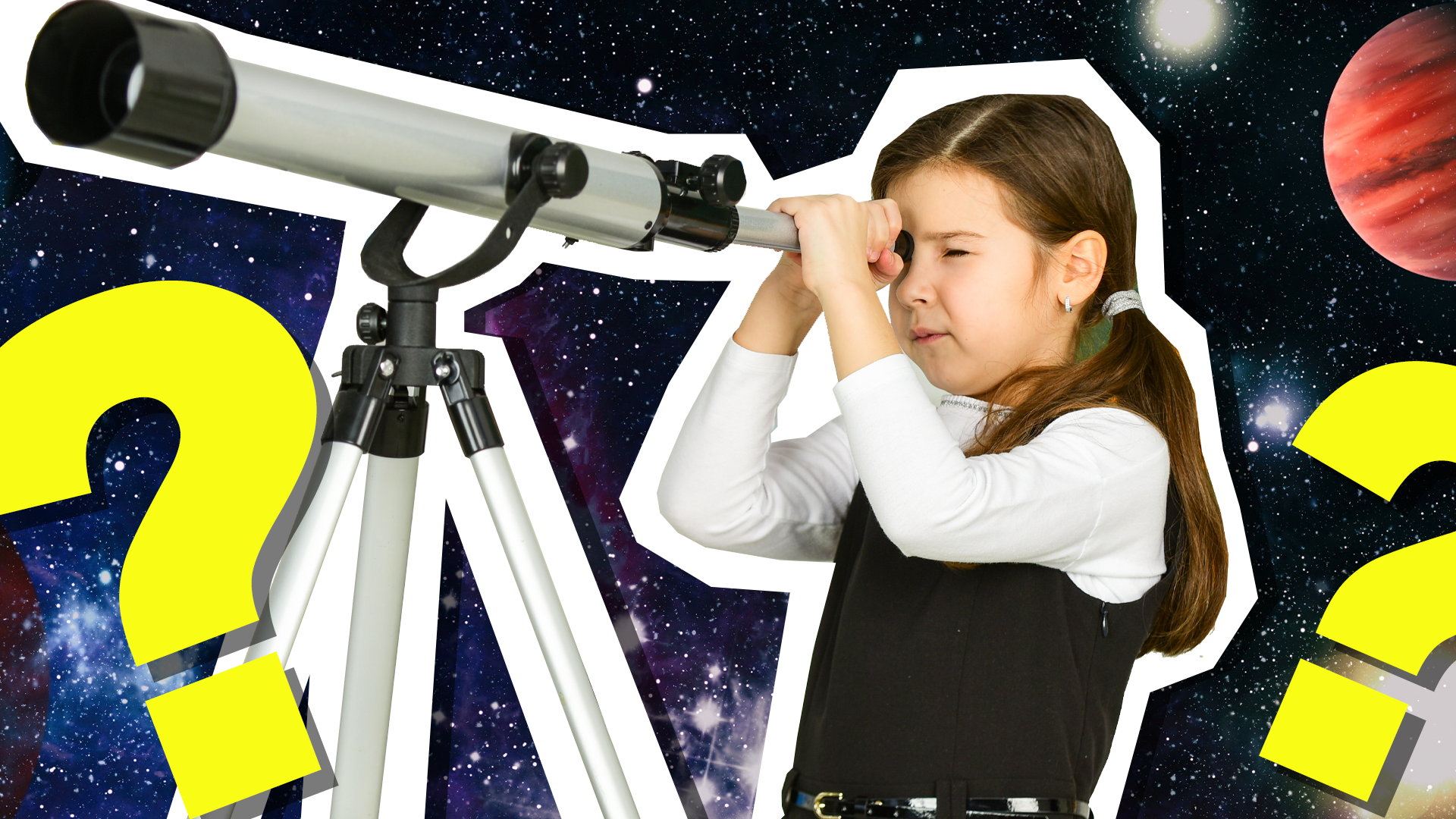 Girl looking through telescope